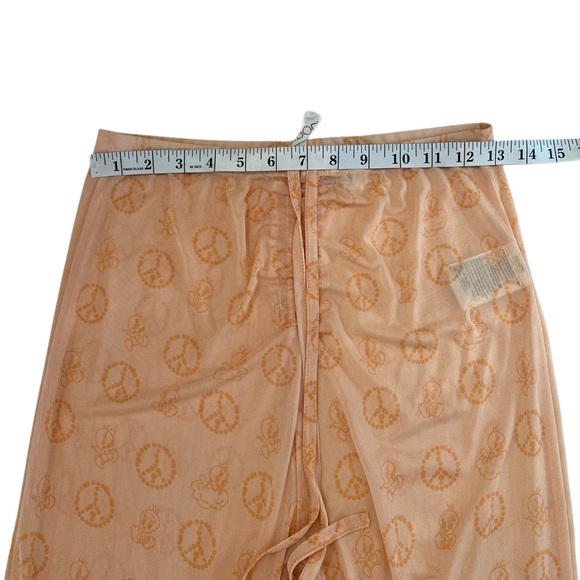 Looney Tunes Peach Graphic Mesh Bell bottom cinched waist Y2K Pants L - Picture 9 of 12